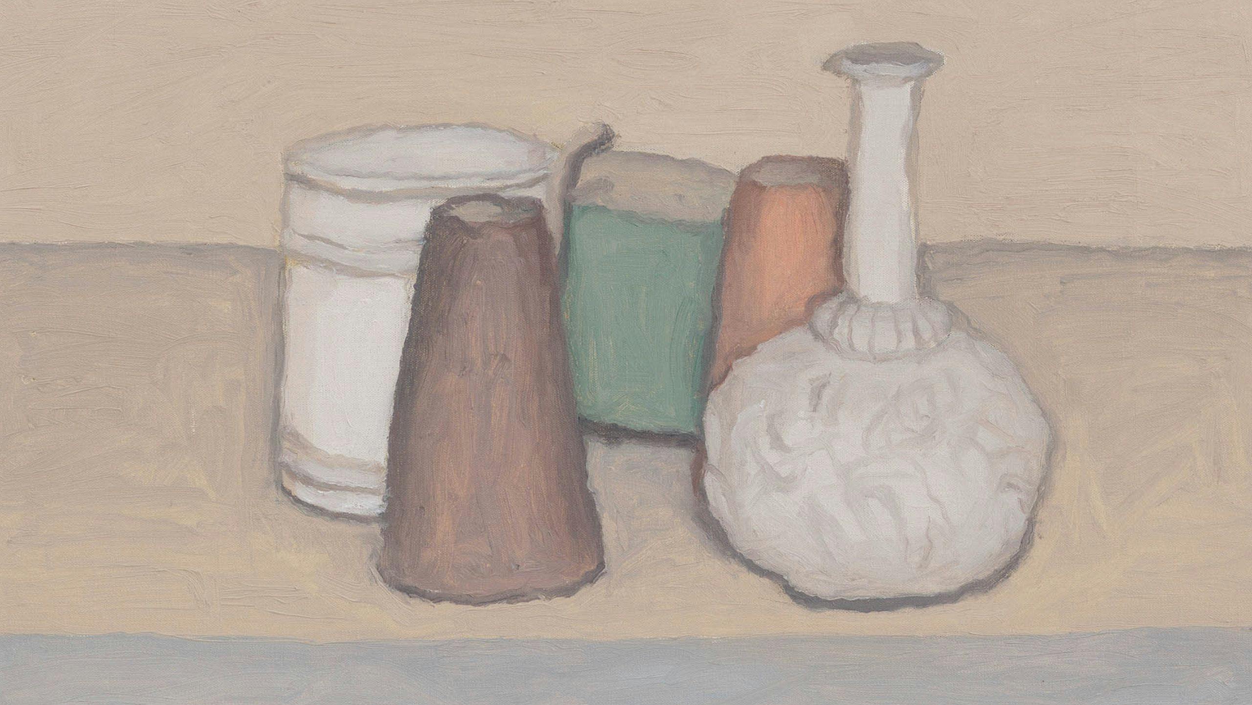 A painting by George Morandi, titled Natura morta (Still Life), dated 1952.
